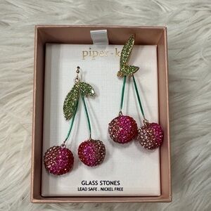 Piper K Sparkling Pink and Green Cherry Earrings